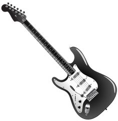 an electric guitar is shown in black and white