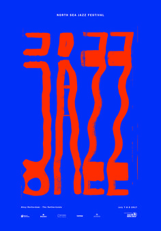 an orange and blue poster with the word jazz on it