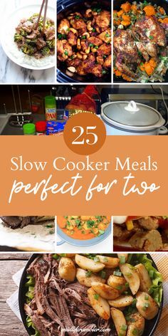 the 25 slow cooker meals perfect for tacos are featured in this collage