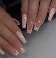 Poly Gel Nails Design Glitter, Soft Pink Nails Designs, Soft Gel Nails Design, Girly Pink Nails, Uñas Soft Gel, Grad Nails, Girly Acrylic, Purple Acrylic, Insta Captions