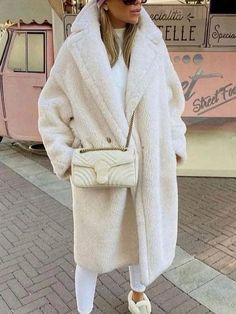 Thick Warm Fur: Wool & Blends Sleeve Style: Batwing Sleeve Closure Type: Single Breasted Collar: Turn-down Collar Clothing Length: long Pink Teddy Coat, Wind Coat, Long Outerwear, Womens Faux Fur Coat, Winter Fur Coats, Bear Coat, Middle Age Fashion, Winter Vest, Oversize Casual