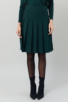 Delta Skirt in Forest Pine (Wide Pleat) – Apparalel Wool Skirt Outfit, Skirts Style, Fall Coat, Wool Skirts, New Arrival Dress, Sweater Blouse, Skirt Outfits, S Models, Skirt Fashion