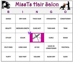 a table that has scissors and hair salon items on it with the words miss ts hair salon