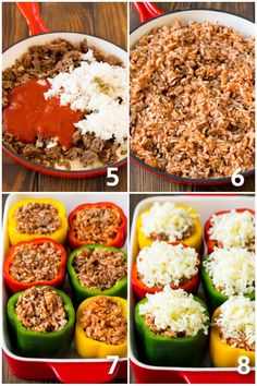 step by step instructions to make stuffed peppers with ground beef and rice in a casserole dish