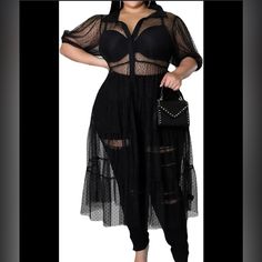 Black Mesh Tiered Dress/Cover Up Size 2x. Nwt Dinner Dress For Plus Size, Casual Clubwear, Lace Summer Dresses, Transparent Dress, Short Summer Dresses, Wholesale Dress, Turndown Collar, Bodycon Midi, Lantern Sleeve