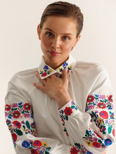 Modern Ukrainian vyshyvanka,white cotton blouse, summer blouse for her, Ukrainian embroidery, floral pattern, gift for her Folk Style White Blouse With Floral Embroidery, White Folk Tops With Geometric Embroidery, Folk Style V-neck Blouse With Floral Embroidery, White Folk Shirt With Floral Embroidery, Ukrainian Blouse Embroidery, White Cotton Blouse, White Brass, Summer Blouses, How To Iron Clothes