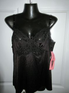 New with Tags Vintage Shadowline Satintrique Women's Size 34 Black Slip Top Camisole Lace V-Neck. A Fabric with the Luxury Feel and Smoothness of Oriental satin.  Shipped with USPS Mail Black Fitted V-neck Camisole, Vintage Black V-neck Top, Slip Top, Y2k Clothes, Black Slip Ons, Vintage Tags, Sleeveless Formal Dress, Womens Sizes, Satin