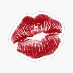 a red lipstick sticker with the shape of a kiss on it's lips