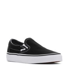 Add a classic skate shoe to your closet with the Vans Classic Slip-On Youth Skate Shoes. These slip-on sneakers feature a low-profile cut and a padded collar to keep you walking comfortably throughout the day. Slip these on for school, the skate park, or for the weekend. Durable canvas upper. Slip-on style with elastic side accents. Padded collar for all-day wearability. Signature rubber waffle outsole.