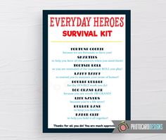 the everyday hero's survival kit is displayed on a white surface with a black frame