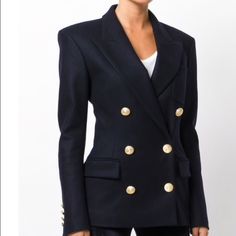 Faith Connexion Sz 4 Double Breasted Jacket . Wool Blend Beautiful ! Retail $1495 Navy Jacket, Faith Connexion, Double Breasted Jacket, Blazer Suit, Double Breasted, Wool Blend, Suit Jacket, Jackets For Women, Jackets & Coats