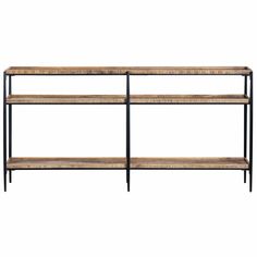 two wooden shelves with black metal legs