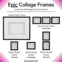 an image of some black and white frames on a pink background with the words, epic collage frames