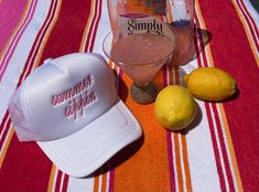 Summer Sippin  --  Pairs well with our "Save Water Drink Tequila" Hats These customized hats are great for summer, concerts, gifts, vacations, boating, bachelor/bachelorette trips and more! Unisex fit, OSFM, Adjustable SnapBack, Foam Hat. Various color options, message us for any questions! White Summer Baseball Cap For Vacation, White Summer Trucker Hat For Vacation, White Curved Brim Baseball Cap For Beach Season, Casual Brimmed Hats For Summer Activities, Summer White Baseball Cap For Beach Season, White Summer Baseball Cap For Beach Season, Fun Summer Baseball Cap With Curved Brim, Summer Trucker Hat With Letter Print And Flat Brim, Fun White Baseball Cap For Vacation