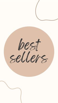 the words best sellers written in black ink on a pink circle with a white background