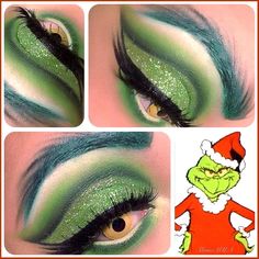 Grinch Costumes, Matte Make Up, Xmas Makeup, Christmas Eye Makeup, Grinch Christmas Party, Whoville Christmas, Grinch Party, Grinch Stole Christmas