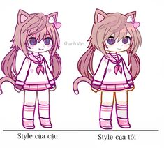 two cartoon girls with long hair and cat ears