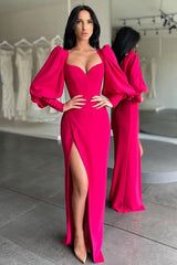 Elegant Bubble sleeves Sweetheart Red Side-cut Mermaid Prom Dress – Ballbella