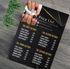 a black and gold price list for nail salon