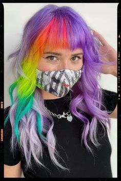 Hair Color Idea Color Block Hair, Split Dyed Hair, Neon Hair, Lavender Hair, Haircut And Color