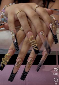 Nail Inspo Coffin Birthday, Cute Nails Acrylic Extra, Nails Acrylic W Charms, Black And Dark Red Nails Ideas, Irredentist Nails, November Birthday Nails Acrylic, Big Latto Hand Tattoo, Xl Freestyle Nails, Black And Gold Nails Birthday