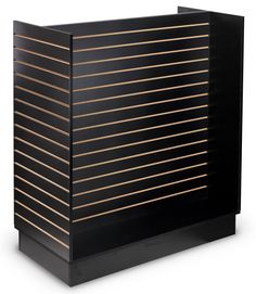 a black and gold striped cabinet on white background