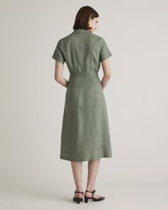 It's got pockets! We never get tired of telling people that, and neither will you. This midi linen button fronted dress is so versatile and cute, the compliments will be rolling in. Our linen is made from 100% European flax, which is more sustainable and less resource-intensive to grow. Linen is the ultimate year-round fabric because it's breathable and naturally heat-regulating.  | Quince | Women's 100% European Linen Button Front Dress in Light Cargo, Size XL Casual Linen Dress For Work With Button Closure, Casual Linen Workwear Dress With Button Closure, Casual Linen Dress With Buttons For Work, Casual Linen Workwear Dress With Buttons, Fitted Linen Button-up Midi Dress, Casual Button-up Linen Dress With Pockets, Short Sleeve Linen Dress With Pockets For Work, Casual Linen Midi Dress With Button Closure, Casual Knee-length Linen Dress With Button Closure