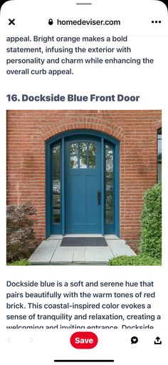 the front door is blue and has an advertisement for it's new color scheme