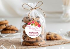 a bag filled with chocolate chip cookies on top of a table