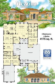 the floor plan for this spanish style home