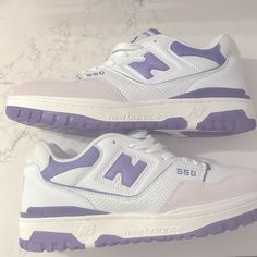 New Balance 550 White Purple Sneakers Size 11. Never Worn. No Original Box. New With Tags Lavender Tennis Shoes, White And Purple Shoes, New Balance Colorful Shoes, New Balance Shoes Purple, Purple Things To Buy, Whote Shoes, New Balance 550 Purple, Converse Lavender, New Balance Shoes 550