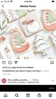 an instagram page with cookies decorated like christmas trees and other holiday decorations on it