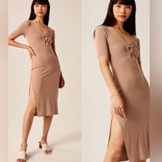 Abercrombie & Fitch Midi Dress Tan Beige Ribbed Cut Out V Neck Xs Tall New With Tags Retail $80 Abercrombie Fitch, Cut Out, Midi Dress, V Neck, Womens Dresses, Tags, Women Shopping