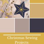 a book cover with the words christmas sewing projects written in gold, blue and white