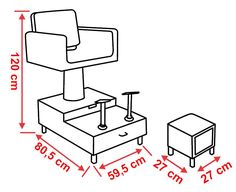 a chair and footstool are shown with measurements