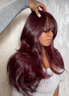 Hair Color 1 Color, Cherry Red Coke Hair, Cherry Red Balayage Hair, Red Hair With Dark Roots, Red Hair Dark Roots, Hair Color Cherry Coke, Cherry Cola Hair Color, Hair Muse, Red Balayage Hair