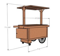 a wooden cart is shown with measurements for the top and bottom part on it's wheels