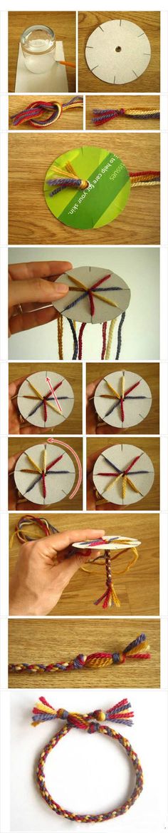 the instructions for how to make a string bracelet with beads and ribbon on it are shown