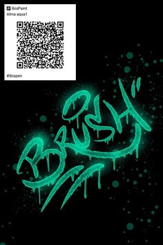 a black background with green graffiti on it and a qr code in the middle