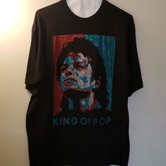 This Shirt Was Specially Designed With Rhinestones, And Has Never Been Worn. Smoke Free And No Pets! Black Crew Neck T-shirt With Rhinestones, Black Rhinestone T-shirt For Streetwear, Black Cotton T-shirt With Rhinestones, Michael Jackson, Black Tee, Colorful Shirts, Tee Shirts, Mens Shirts, Man Shop