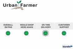 the urban farmer website is shown in green and white, with four different logos on it