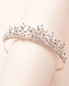 A true showstopper, our Isabelle Crystal Tiara will shimmer from all angles as you walk down the aisle. Designed with elegant hand wired vines of crystals that resemble floral branches, this wedding crown is lightweight for comfortable all day wear. Crystal gemstones Center peak 1.5" Pin loops are located on each end to secure in your hair Style #3446 Floral Bridal Comb, Floral Hair Vine, Crystal Comb, Crystal Wedding Tiaras, Princess Vibes, Floral Tiara, Crystal Hair Clips, Crystal Tiara, Floral Branch