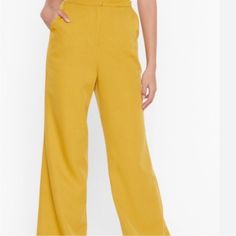 Nwt Wide Leg Pants, Trouser Pants Mustard Color Great For Fall Wide Leg Dress Pants Zipper Closure In The Back Nwt Excellent Condition Us Size 4, Uk Size 8 Casual Yellow Wide Leg Pants With Pockets, Yellow Wide-leg Pants For Spring, Casual Yellow Wide-leg Pants, Spring Yellow High Waist Wide Leg Pants, Yellow Straight Pants With Pockets, Yellow High Waist Cotton Wide Leg Pants, Yellow High-waisted Wide Leg Pants For Work, Trendy Yellow Bottoms With Pockets, Chic Yellow Wide Leg Bottoms