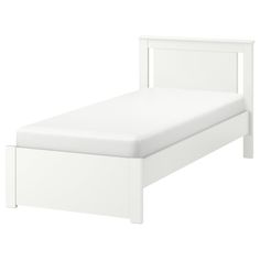 a white bed frame with no headboard and foot board is shown against a white background