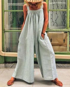 Bottom Solid Color Casual Sling Loose Jumpsuit Pola Jumpsuit, Casual Holiday Party, Sleeveless Playsuit, Beach Jumpsuits, Colorful Jumpsuit, Backless Bodysuit, Loose Jumpsuit, Jumpsuit Elegant, Jumpsuit Pattern