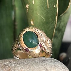 14 Karat Gold Snake Ring With Ruby Eyes, And I Believe Jade On The Head Very Intricate Design And Weighs 10.7 G. Unique Gold Gemstones For Wedding, Handmade Luxury Emerald Ring For Formal Occasions, Luxury Gold Emerald Ring With Gemstone Accents, Luxury Handmade Emerald Ring For Formal Occasions, Unique Oval 14k Stamped Jewelry, Gold Heirloom Ruby Ring With Gemstone Accents, Heirloom Gold Ruby Ring With Gemstone Accents, Unique Oval Gold Gemstones, Heirloom Emerald Ring With Gemstone Accents For Formal Events