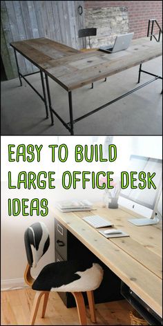 an office desk made out of wood with the words easy to build large office desk ideas