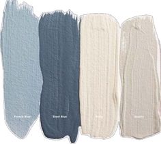 four shades of blue, white and grey paint with the same color on each side