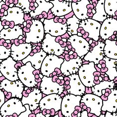 a bunch of hello kitty wallpapers with pink bows and hearts on them, all in different sizes