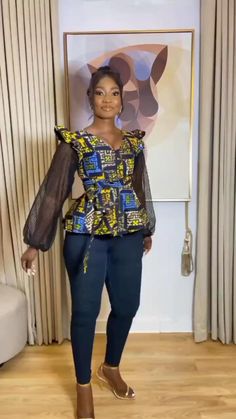 6 Pieces Ankara Blouse, African Print Fashion Tops, Nigerian Tops For Women, African Wear Tops For Ladies, African Print Blouses For Women, African Fabric Tops For Women, Akara Traditional Tops, Peplon Ankara Blouse, Mishono Ya Vitenge Blouse